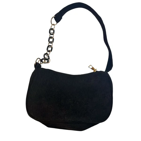 SHEIN Black Corduroy Small Shoulder Bag with Plastic Chain Accent - Image 3