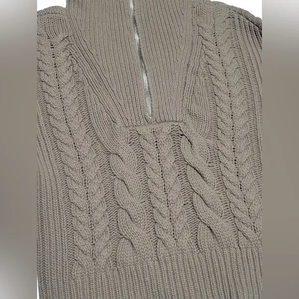 Abercrombie & Fitch V-Neck Sweater Collared Pullover Cable Knit Beige Size:M - Image 9