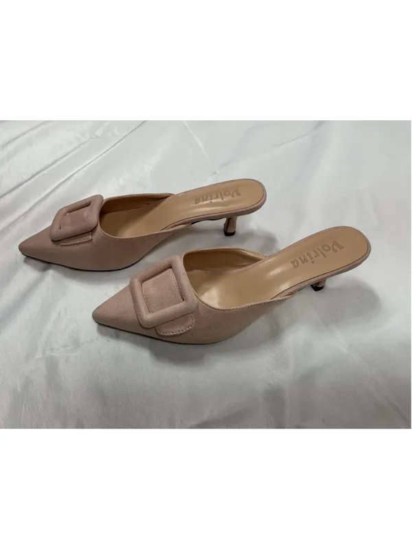 Womans Excellent Volrina Slip On Mules 9 Pink Kitten Heel Buckle Accent - Image 3