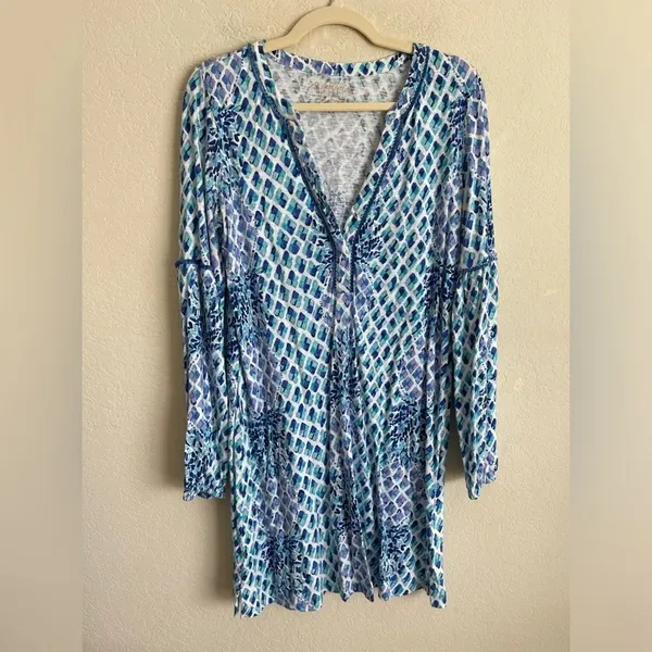 Lilly Pulitzer‎ Blue Dress Joy Resort White Long Sleeve - Image 2