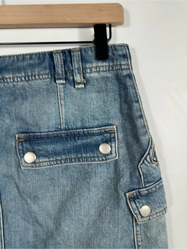 Free people Icon Wash‎ Cargo Denim Mini Skirt Zip Pocket Utility Size 27 - Image 8
