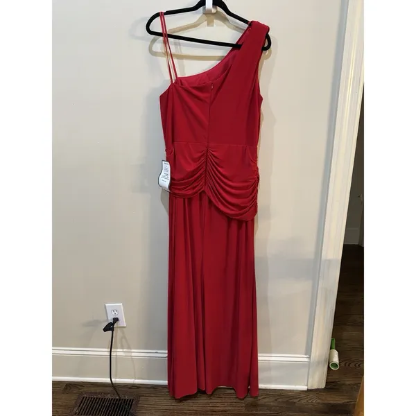 Xscape Red One-Shoulder Twist Jersey Cascading Evening Gown Size 16W $208 - Image 5