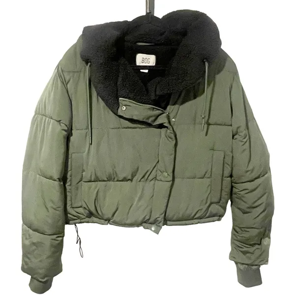 Urban Outiftters BDG Green Fleece Lined Cropped Marlow Puffer‎ Jacket Coat - Image 2