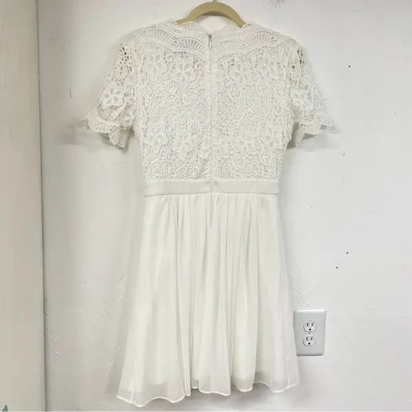 Lulus White Lace Short Sleeve Fit & Flare Mini Dress Womens S Bridal Formal - Image 10