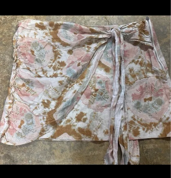 Free People Sweet As Beach Linen Wrap Mini Skirt Coverup Pink Combo Size 10 - Image 4