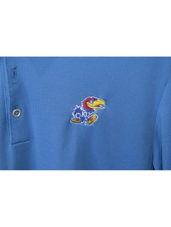 Adidas Climachill Golf Polo Mens Medium Blue Kansas Jayhawks Embroidered Logo - Image 4