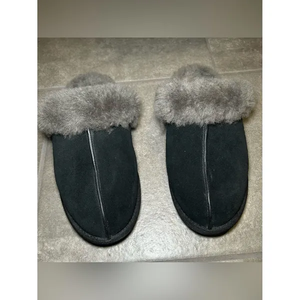 UGG Scuffette II Black Gray Suede Fur Lined Slip On Slippers Womens Shoe Size 10 - Image 4