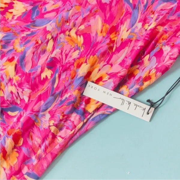 NEW Nicole Miller NY Hot Pink Floral Print Sleeveless Maxi Shift Dress Size XL - Image 5