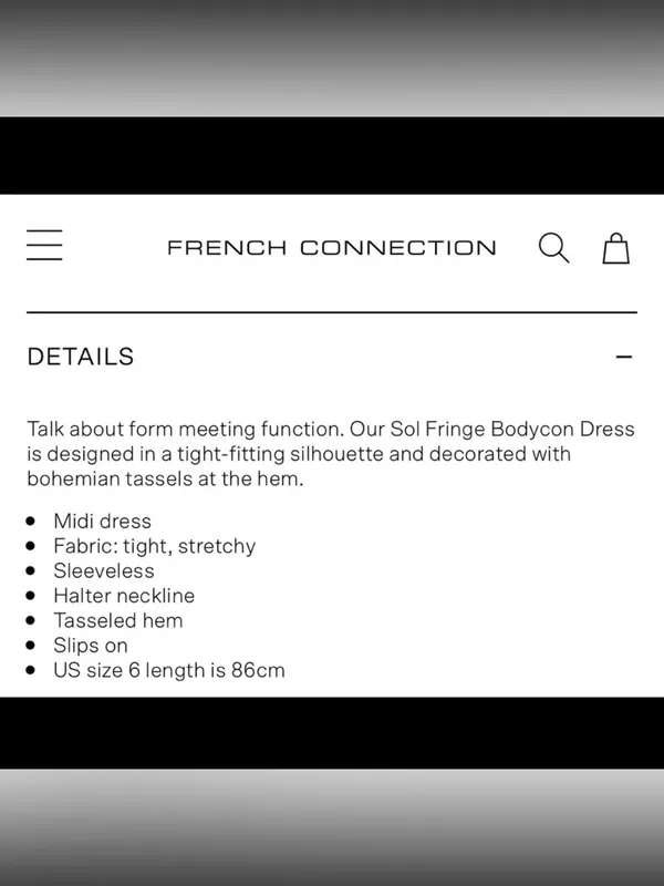 NWOT French Connection Black Ribbed Fringe Hem Midi Dress Size L Boho Swing - Image 5