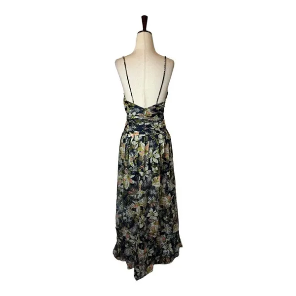 Tanya Taylor‎ Dress Women 00 Black Floral Print Linen Silk Ruched Lovette Maxi - Image 4