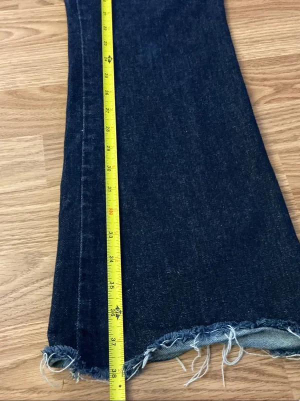 SPANX Dark Blue Flare Jeans with Frayed Hem Size Large - Image 8