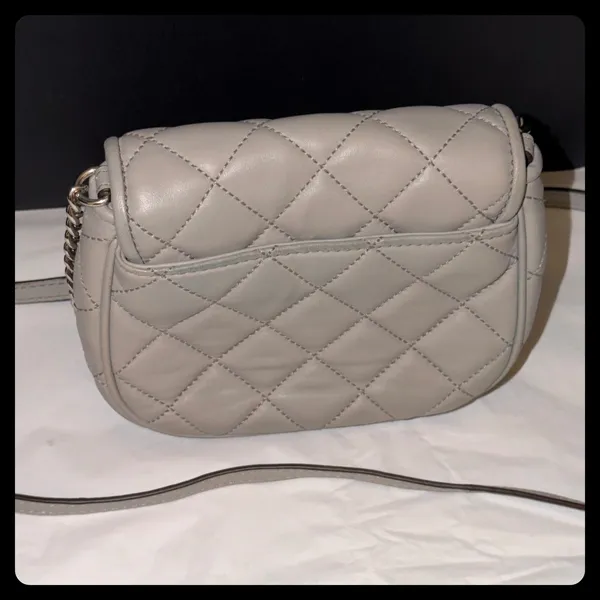 Michael Kors Crossbody Bag Womens Small Grey Quilted Leather Fulton Flap Purse - Image 2