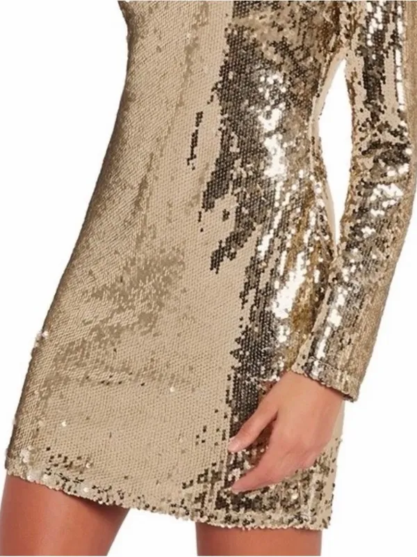 Missguided One Shoulder Gold Sequined Mini Dress Size 2 - Image 3