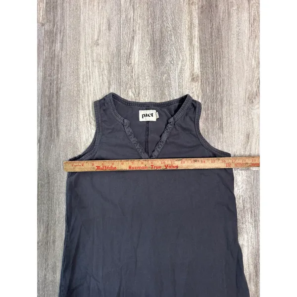 Pact Organic Cotton Sleeveless Notched V-Neck Midi Shift Dress Gray Small - Image 7