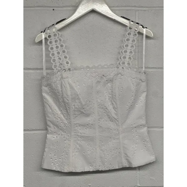 NWT White House Black Market Sz 0 White Sleeveless Cotton Eyelet Bustier Top - Image 3