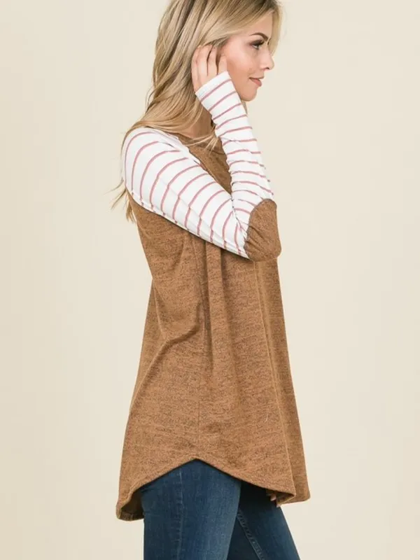 NWT Raglan Baseball Tee w/ Striped Sleeves Camel Casual Women’s Top Size Small - Image 2