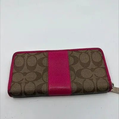 Coach Brown Pink Signature Coated Canvas Zip Wallet - Image 2