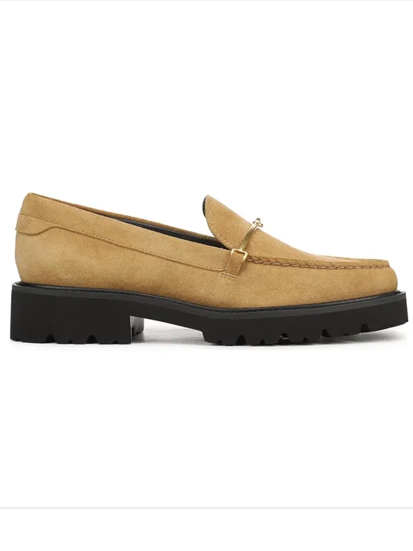 NEW Franco Sarto Women's Senna Round Toe Lug Sole Loafers Biscotti Brown Suede - Image 2