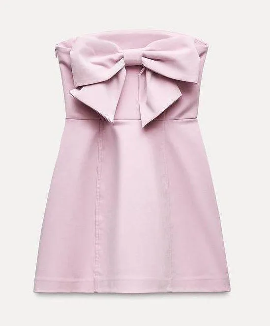 dress pink sleeveless mini bow wedding coctail party night out - Image 9