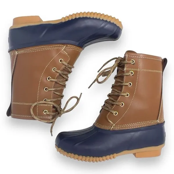 Khombu Letty Tan Leather Blue Rubber Lace Up Lined Winter Duck Boots Size 5M - Image 5