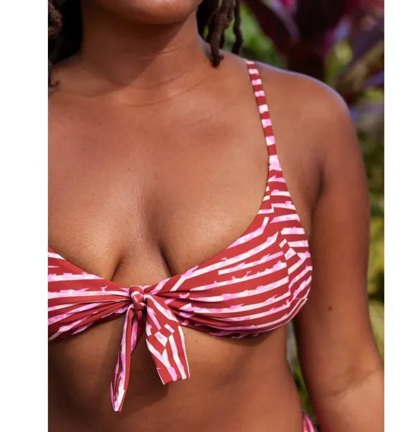 Aerie Tie Front Scoop Bikini Top Size XL Best Buds Pink Red NWT - Image 3
