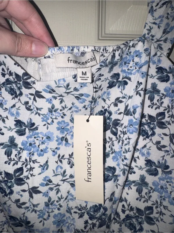 Francesca's Collections White and Blue Floral Midi Dress - Image 3