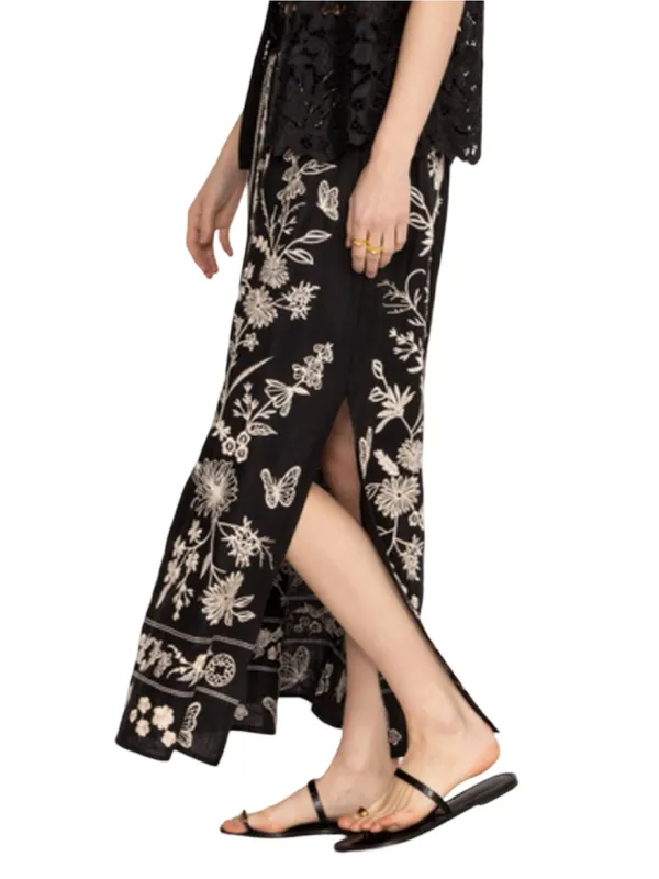 Johnny Was Women’s Size S Black White Embroidered Domingo High Slit Linen Skirt - Image 3
