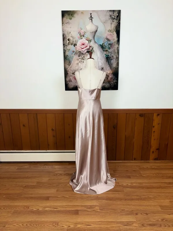 Gorgeous Birdy Grey Lisa Taupe Satin Cowl Neck Slip Dress - Image 5