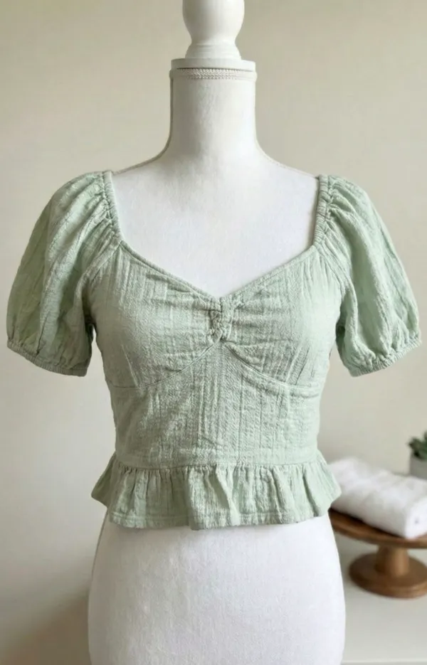 Roxy Life Mirage Puff Sleeve Top Mint Green Size M , pre-owned / No Flaws - Image 4