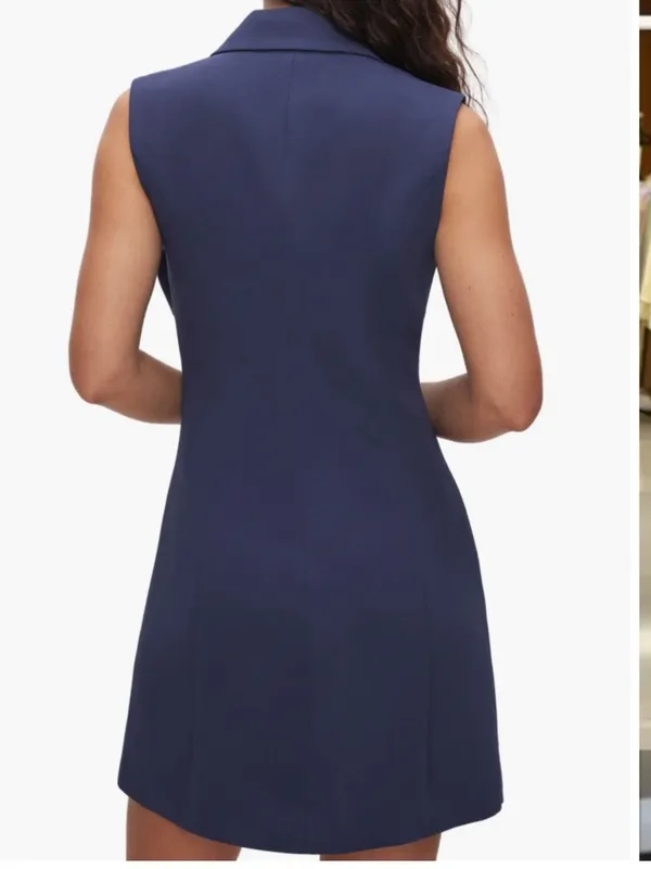 New Good American Luxe Suiting Sleeveless Blazer Dress Navy Blue Rinse Size 3 L - Image 3