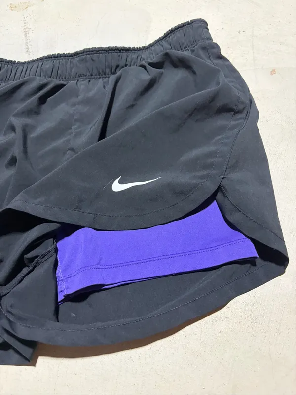 Nike Women’s Black Running Shorts with Purple lining medium - Image 6