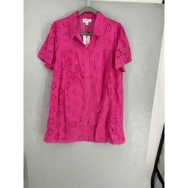 Allison New York Womens Eliana Eyelet Dress Hot Pink Button Front Medium - Image 2