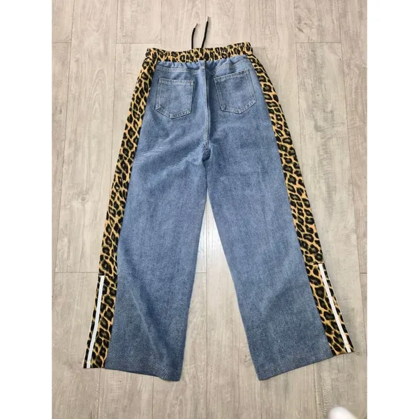 Y2K Baggy Pants Leopard-Trim Blue Joggers - Women's Medium - Image 9