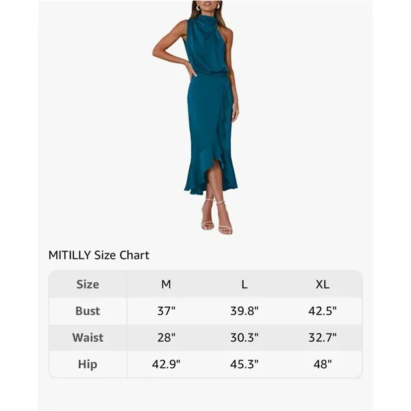 NEW Satin Sleeveless Mock Neck Wrap Mermaid Hem Maxi Dress XL - Image 7