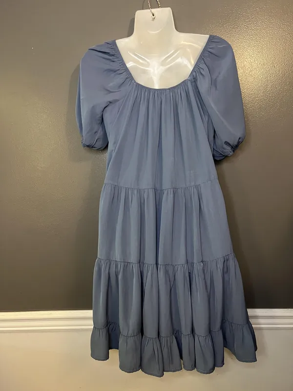 Pinch Dress Womens Small Blue Tiered Babydoll Puff Sleeve Ruffle Hem 3822D - Image 7