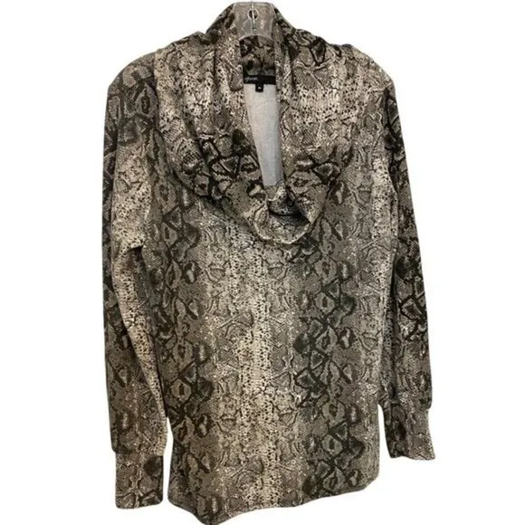 Gibson Snakeskin Cowl Neck Convertible Tunic Top Brown Tan SF8191 Womens‎ Medium - Image 3
