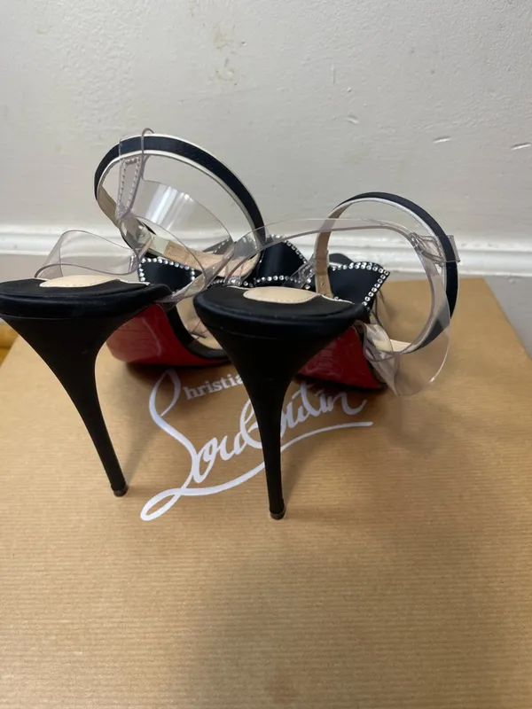 Christian Louboutin Black Naked Bow 100 Satin/Pvc/Patent Leather Pumps EU 41 - Image 5