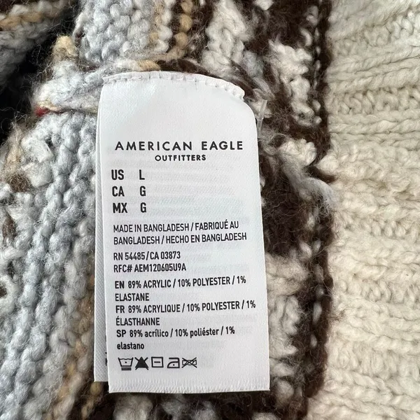 American Eagle Multicolor Knit Fair Isle V-Neck Button Up Cardigan Sweater Large - Image 8