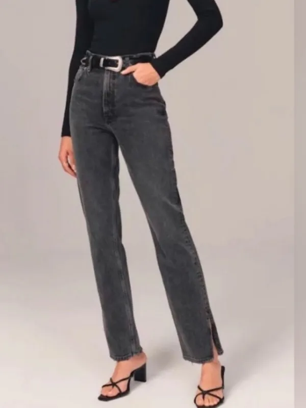 Abercrombie The 90’s Straight Ultra High Rise Split Hem Black Jeans, Size 29/8 - Image 3
