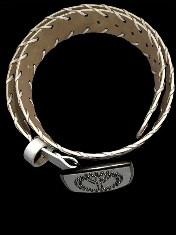 Groovy 70’s off white faux leather belt with awesome metal peace sign buckle! - Image 8