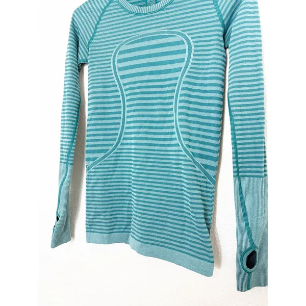 Lululemon Swiftly Tech Long Sleeve Crew Teal Blue Green Striped Running Top 4 - Image 9