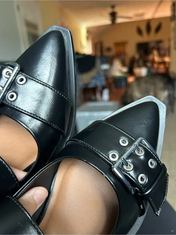 Size 8 Peyton Double Buckle black Slingback Flats by wild‎ fable alt punk rock - Image 7