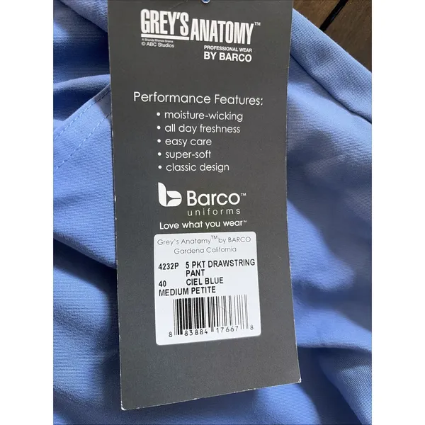 Grey's Anatomy 4232P Drawstring Scrub Pants Womens Size MP‎ Ciel Blue Barco New - Image 5