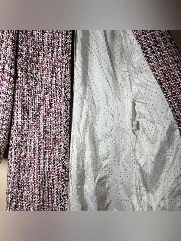 VTG Garfield & Marks Pink Tweed Coco Jacket Longline Open Front Fringe Sz 4 USA - Image 11