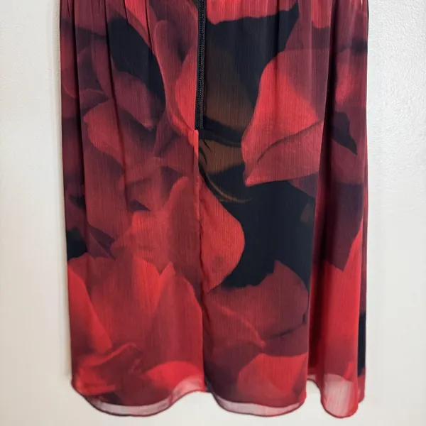 Alice + Olivia Dress Womens Medium Red Black Sleeveless Floral Tie Neck Chiffon‎ - Image 11