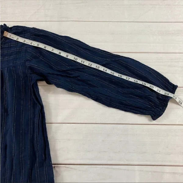 Anthropologie Maeve Navy Striped Long Sleeve Keyhole Back Pleated Blouse Size M - Image 8