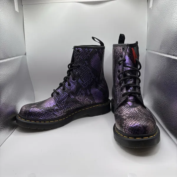 Dr. Martens Women's 10 31027 Pascal Purple Snake Print Leather 8 Eye AnkleBoots - Image 5