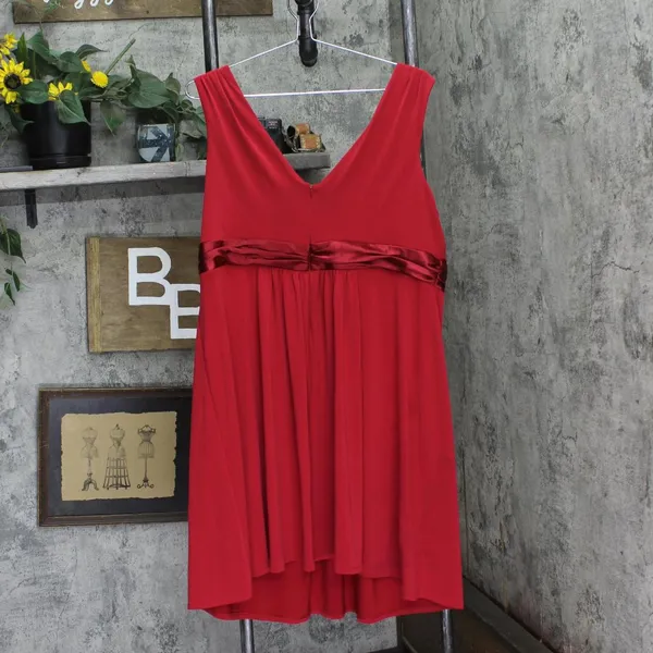 David's Bridal Womens Satin Trim Midi Knit A-Line Dress Red 18 - Image 2