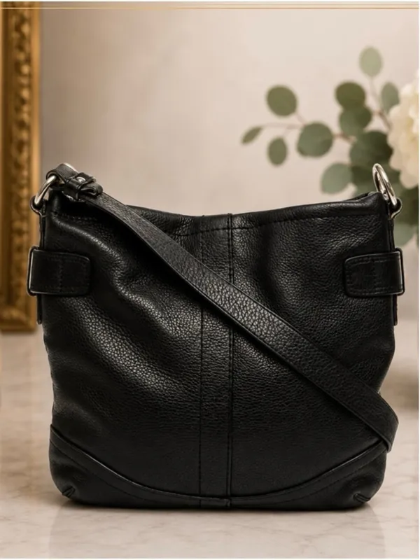 Coach Black Pebbled Leather Crossbody Bag – Style F19722 – Y2K Era Coach - Image 2