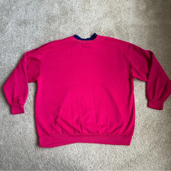 Vintage Women’s Pink Knit Patterned Crewneck Sweater - Image 5